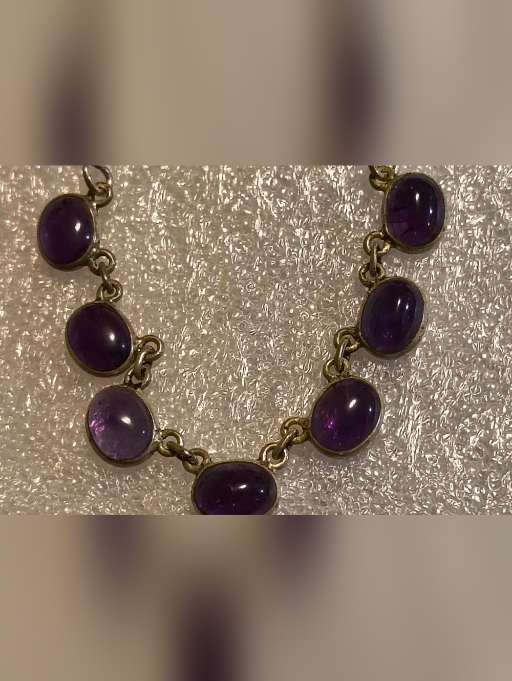 Antique Handmade Gold Over Sterling 925  Floating Amethyst Cabascon Necklace 16"